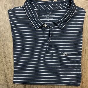 Vineyard Vines Polo Shirt Mens XL Navy Blue White Stripe Classic Fit Cotton Golf